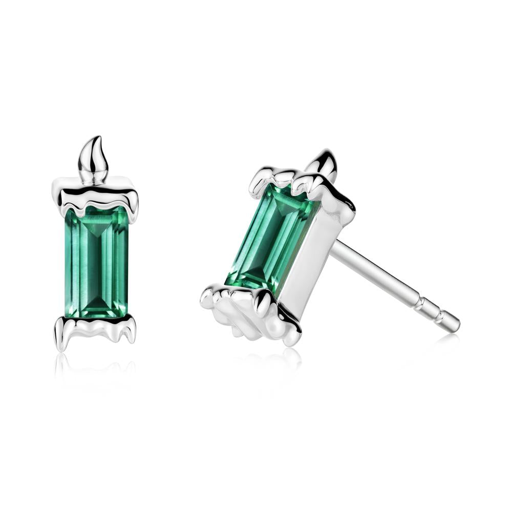 Unique Candle Design Emerald Stud Earrings - LUO Jewelry #metal_18k white gold