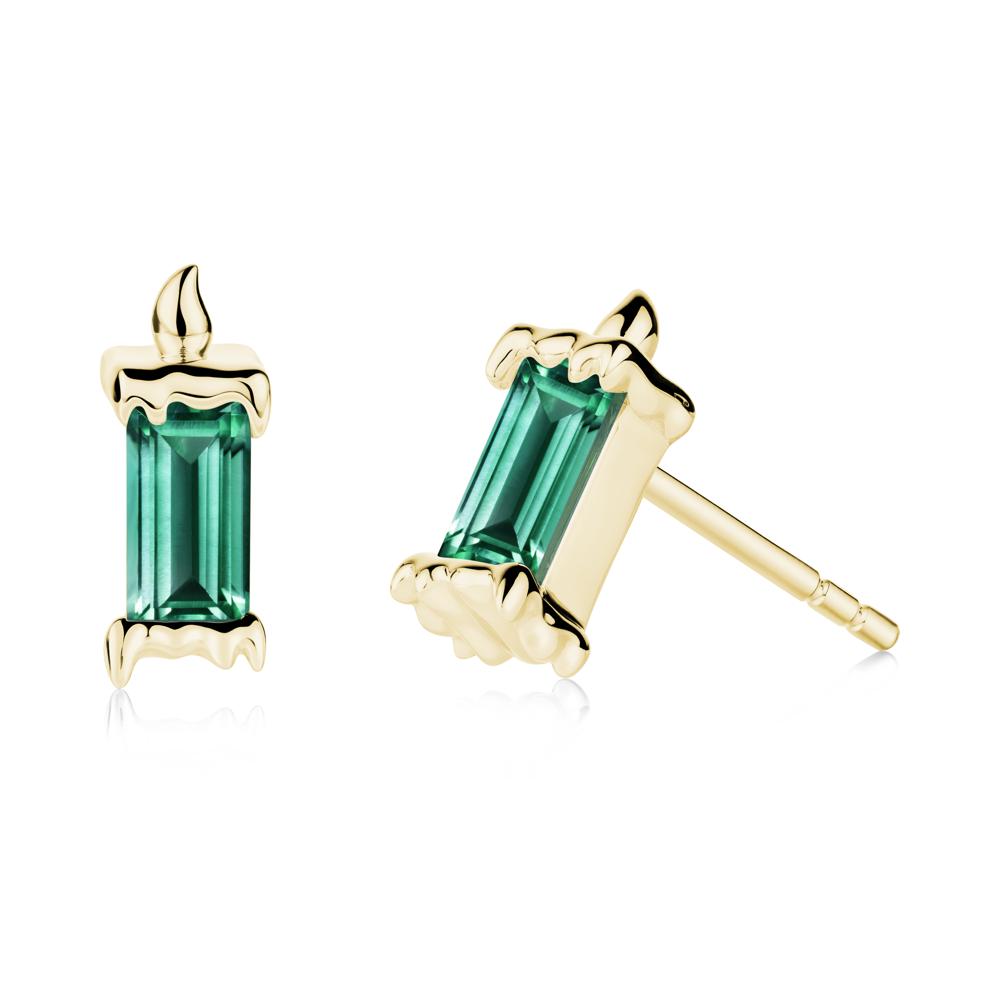 Unique Candle Design Emerald Stud Earrings - LUO Jewelry #metal_18k yellow gold