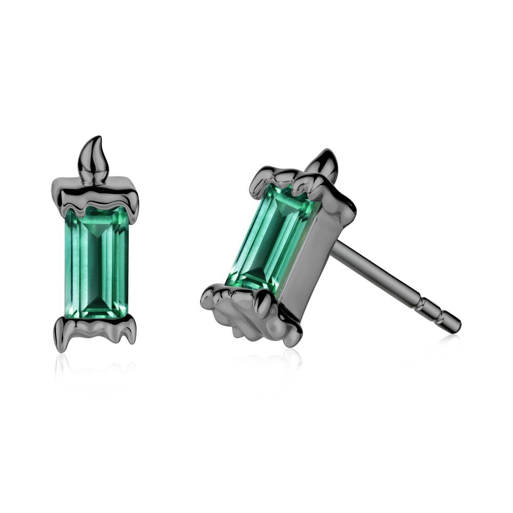 Unique Candle Design Emerald Stud Earrings - LUO Jewelry #metal_black finish sterling silver
