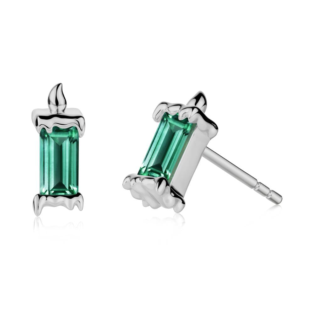 Unique Candle Design Emerald Stud Earrings - LUO Jewelry #metal_platinum