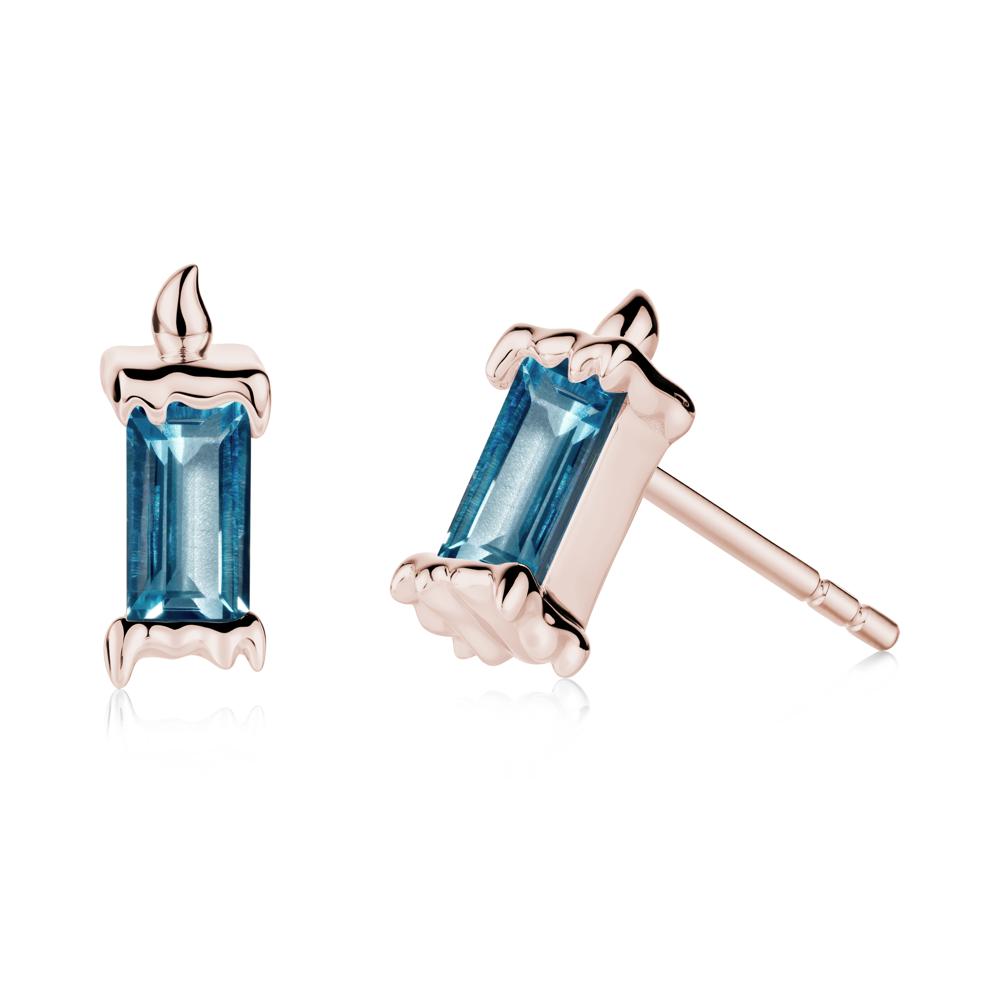 Bezel Setting Baguette London Blue Topaz Stud Earrings - LUO Jewelry #metal_14k rose gold