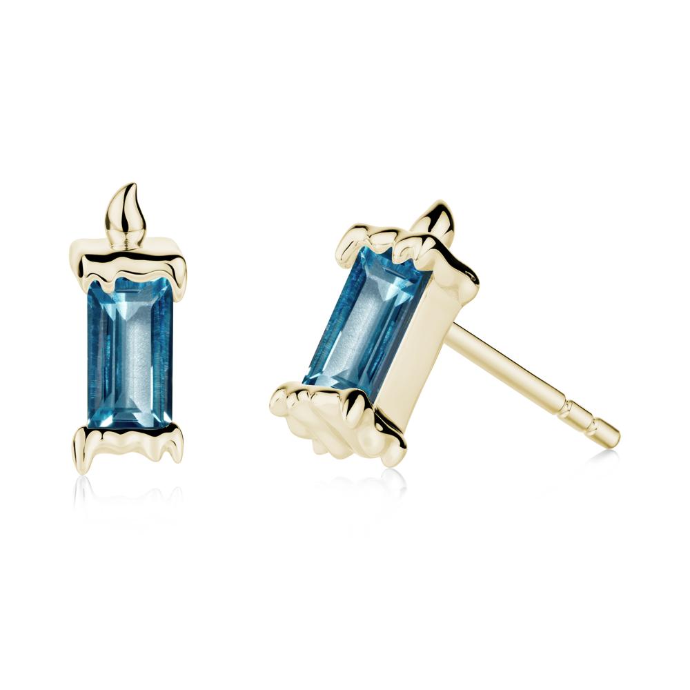 Bezel Setting Baguette London Blue Topaz Stud Earrings - LUO Jewelry #metal_14k yellow gold