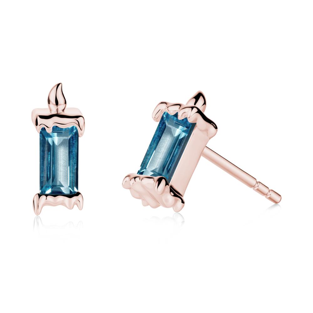 Bezel Setting Baguette London Blue Topaz Stud Earrings - LUO Jewelry #metal_18k rose gold