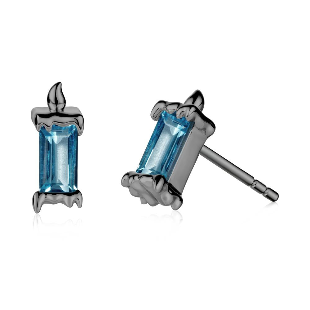 Bezel Setting Baguette London Blue Topaz Stud Earrings - LUO Jewelry #metal_black finish sterling silver