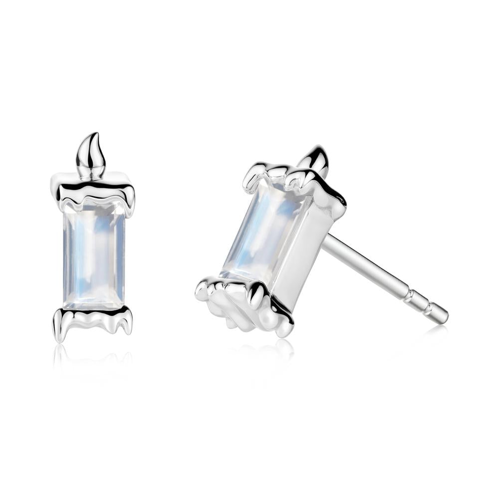 Whimsical Baguette Moonstone Candle Inspired Earrings - LUO Jewelry #metal_14k white gold