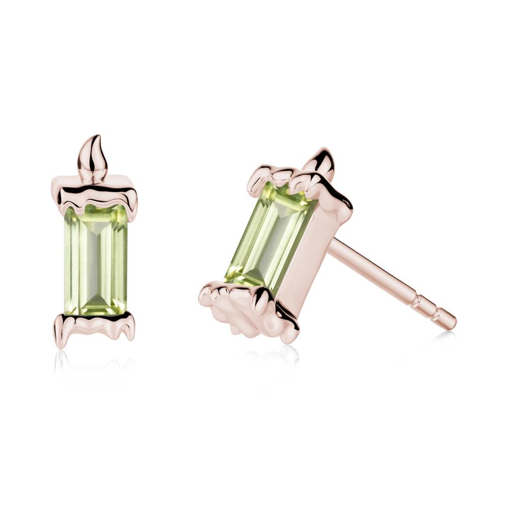 Bezel Setting Baguette Peridot Stud Earrings - LUO Jewelry #metal_14k rose gold