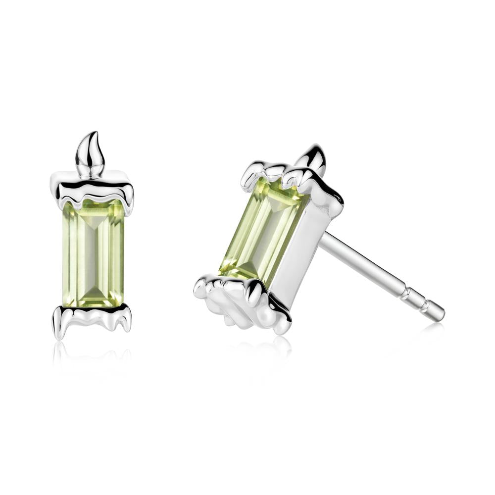 Bezel Setting Baguette Peridot Stud Earrings - LUO Jewelry #metal_14k white gold