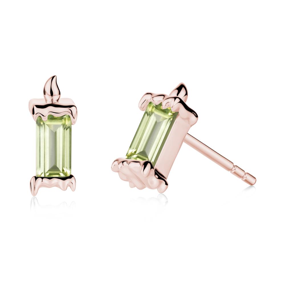 Bezel Setting Baguette Peridot Stud Earrings - LUO Jewelry #metal_18k rose gold