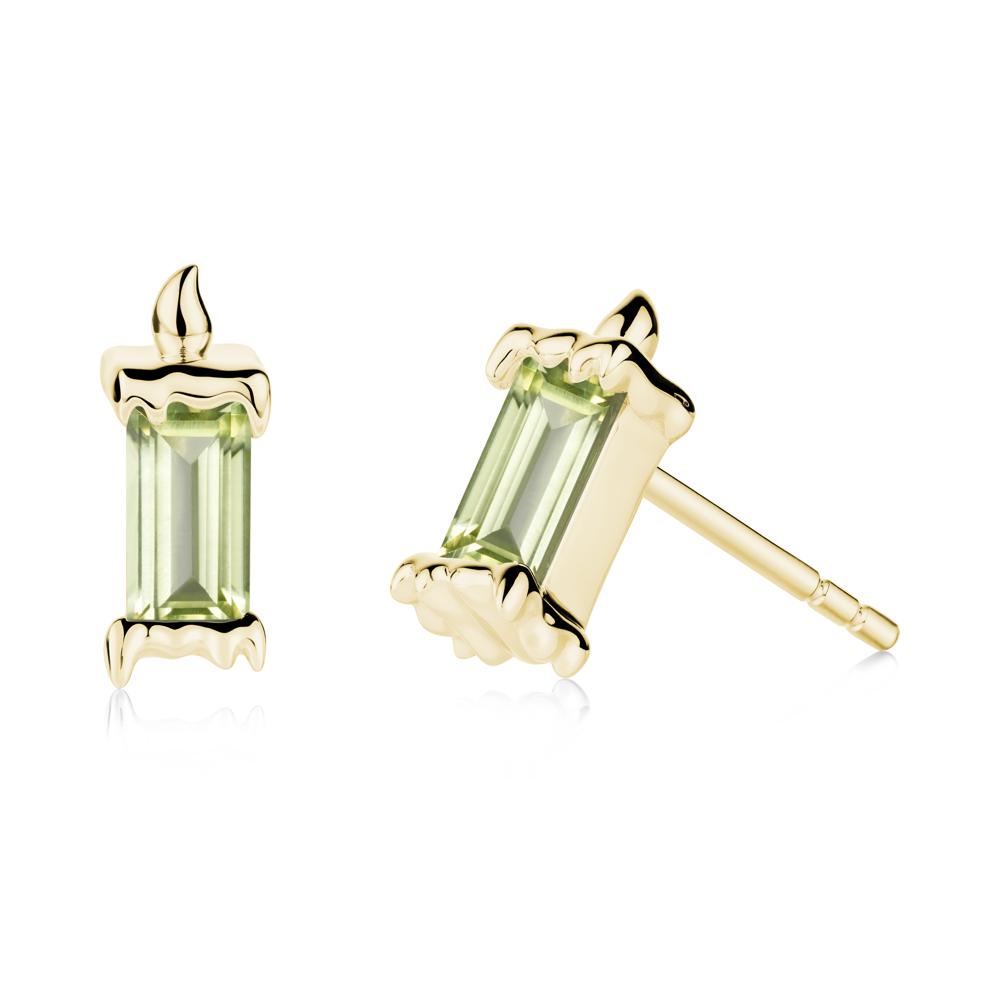 Bezel Setting Baguette Peridot Stud Earrings - LUO Jewelry #metal_18k yellow gold