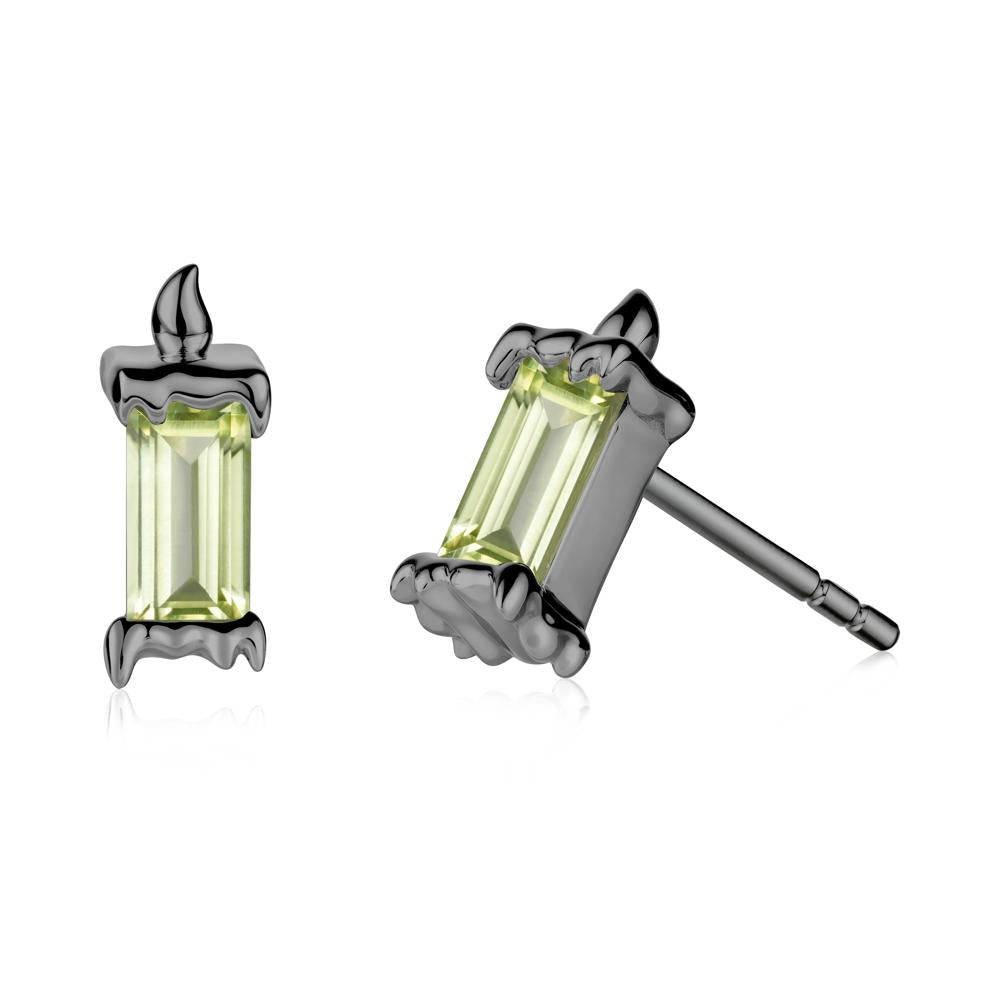 Bezel Setting Baguette Peridot Stud Earrings - LUO Jewelry #metal_black finish sterling silver