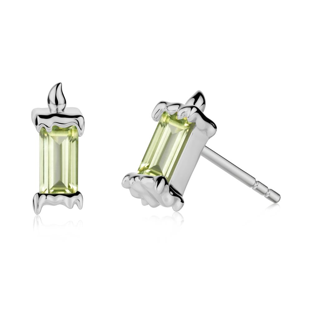 Bezel Setting Baguette Peridot Stud Earrings - LUO Jewelry #metal_platinum
