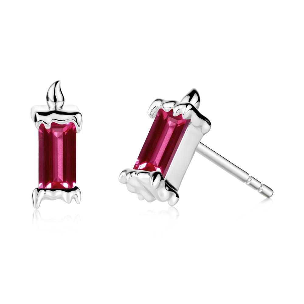 Unique Candle Design Ruby Stud Earrings - LUO Jewelry #metal_14k white gold