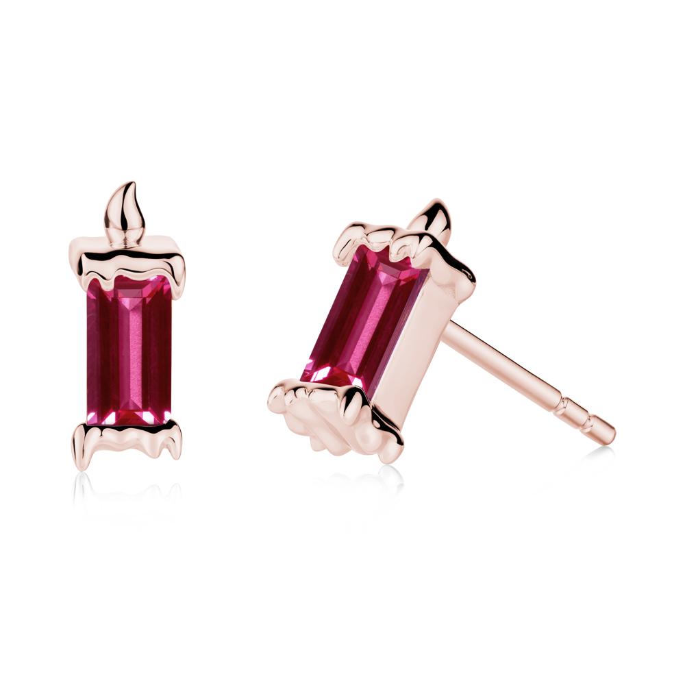 Unique Candle Design Ruby Stud Earrings - LUO Jewelry #metal_18k rose gold
