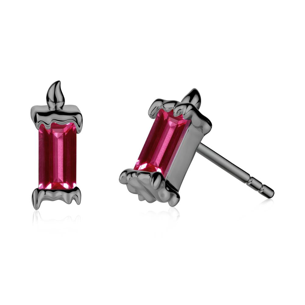 Unique Candle Design Ruby Stud Earrings - LUO Jewelry #metal_black finish sterling silver