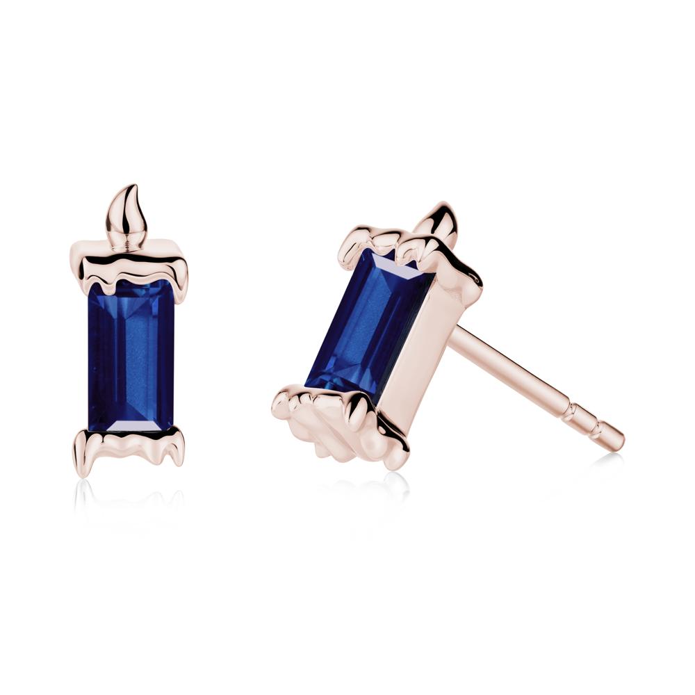 Unique Candle Design Sapphire Stud Earrings - LUO Jewelry #metal_14k rose gold