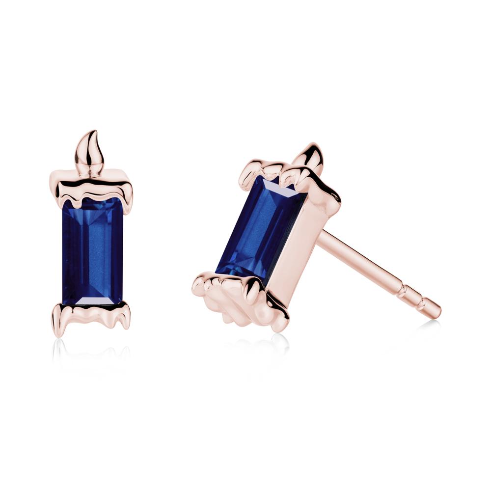 Unique Candle Design Sapphire Stud Earrings - LUO Jewelry #metal_18k rose gold