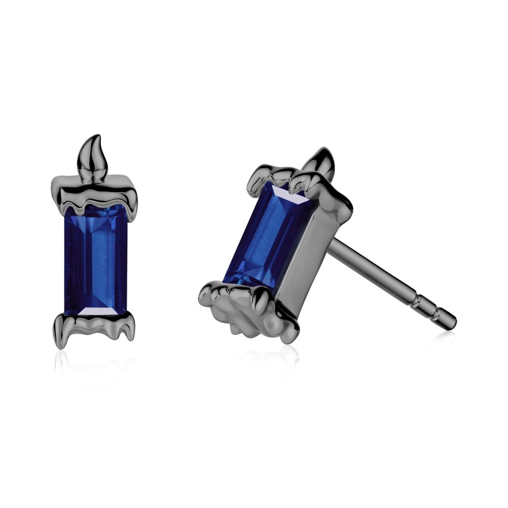 Unique Candle Design Sapphire Stud Earrings - LUO Jewelry #metal_black finish sterling silver