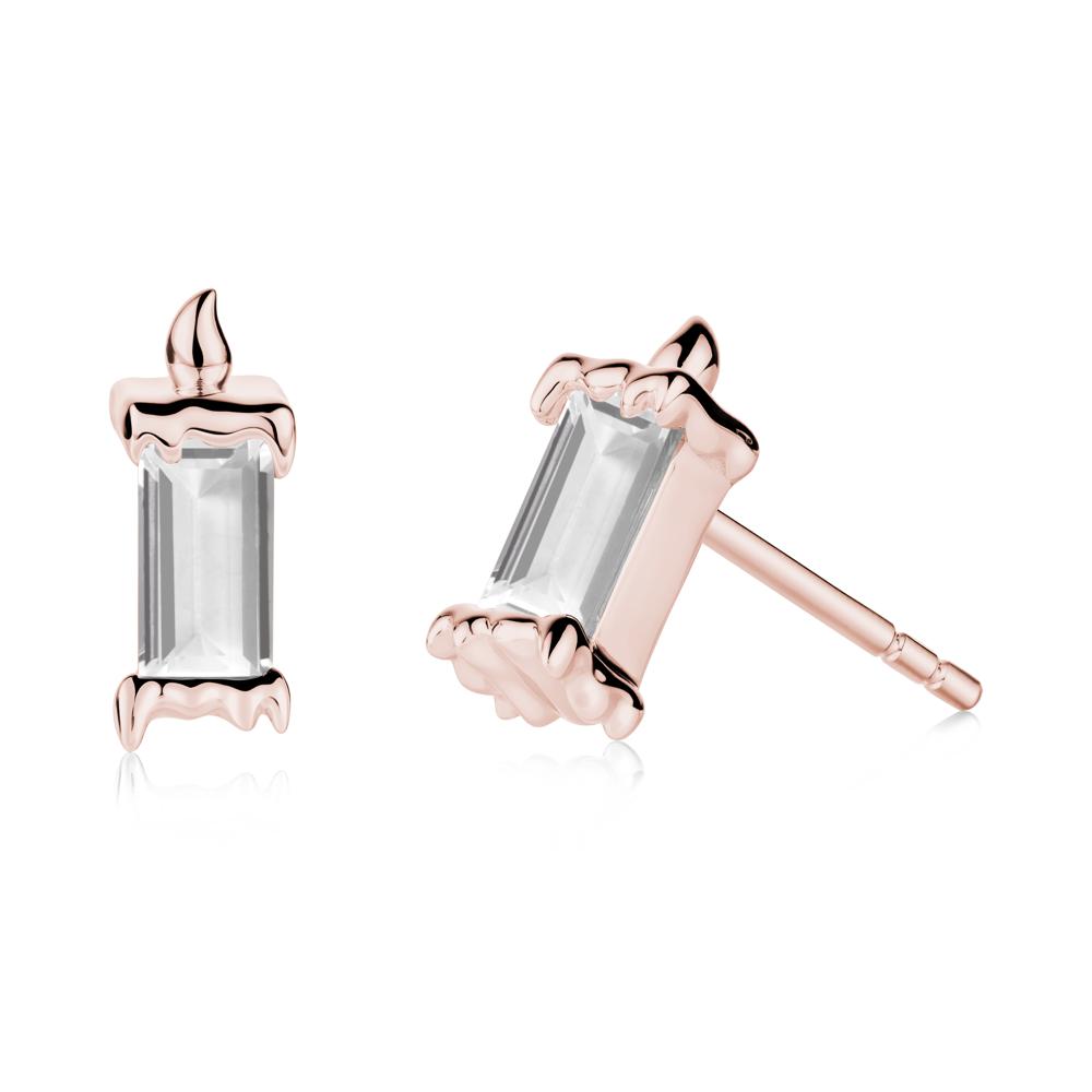 Unique Candle Design White Topaz Stud Earrings - LUO Jewelry #metal_18k rose gold