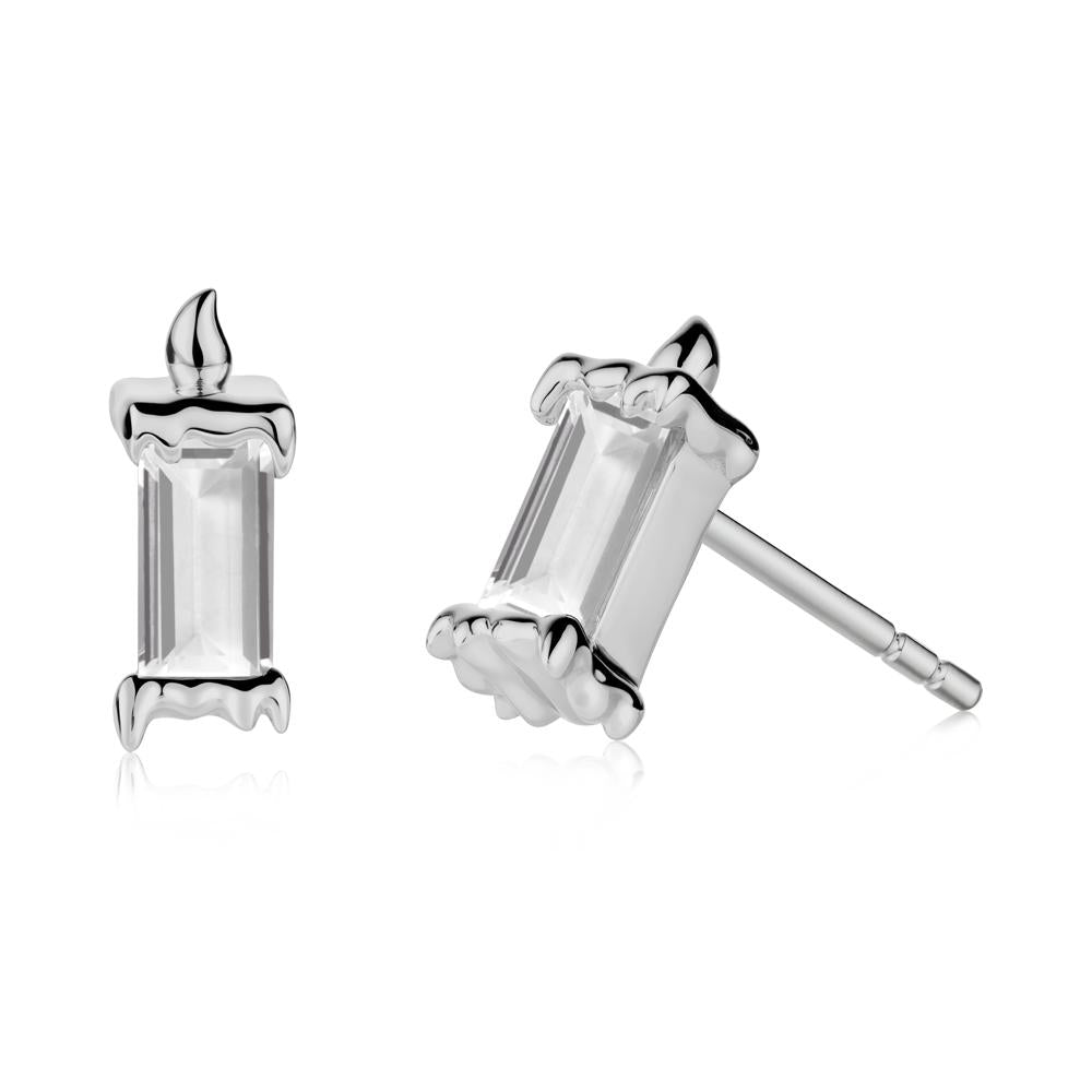 Unique Candle Design White Topaz Stud Earrings - LUO Jewelry #metal_platinum