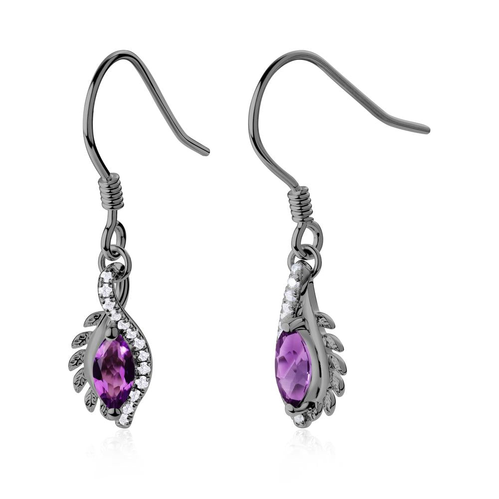 Marquise Amethyst Fish Hook Earrings - LUO Jewelry #metal_black finish sterling silver