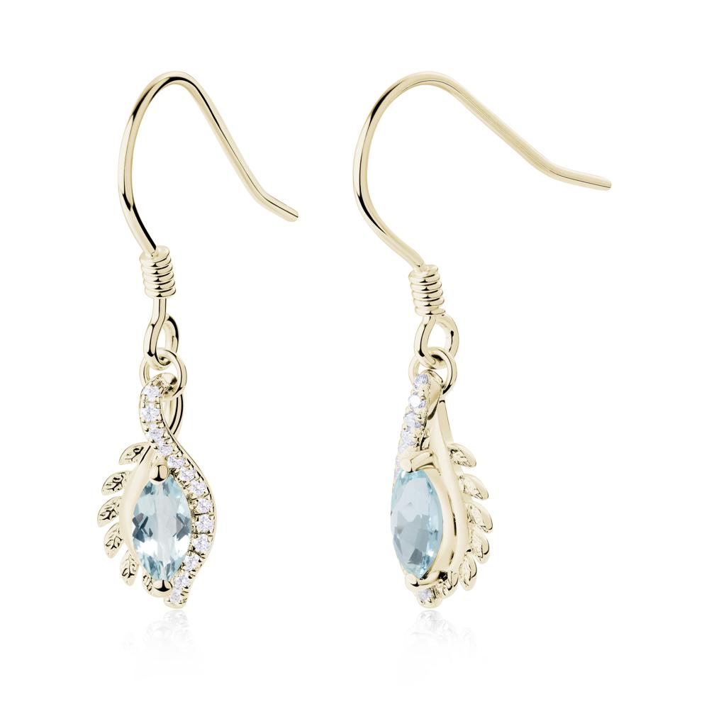 Aquamarine Leaf Vine Fish Hook Earrings - LUO Jewelry #metal_14k yellow gold