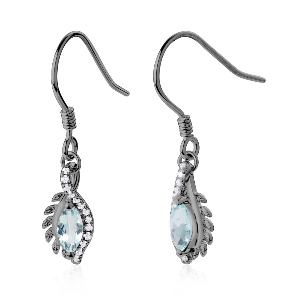 Aquamarine Leaf Vine Fish Hook Earrings - LUO Jewelry #metal_black finish sterling silver