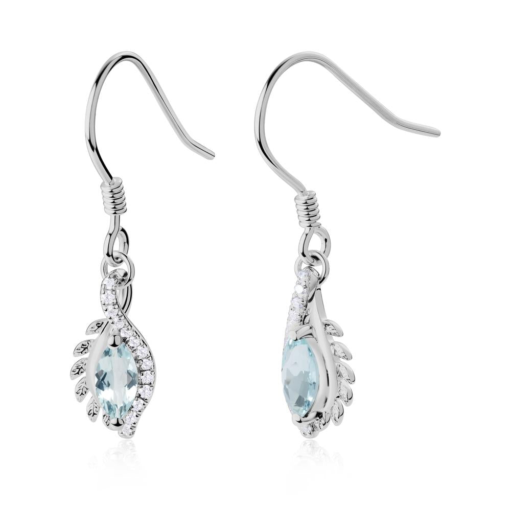 Aquamarine Leaf Vine Fish Hook Earrings - LUO Jewelry #metal_platinum