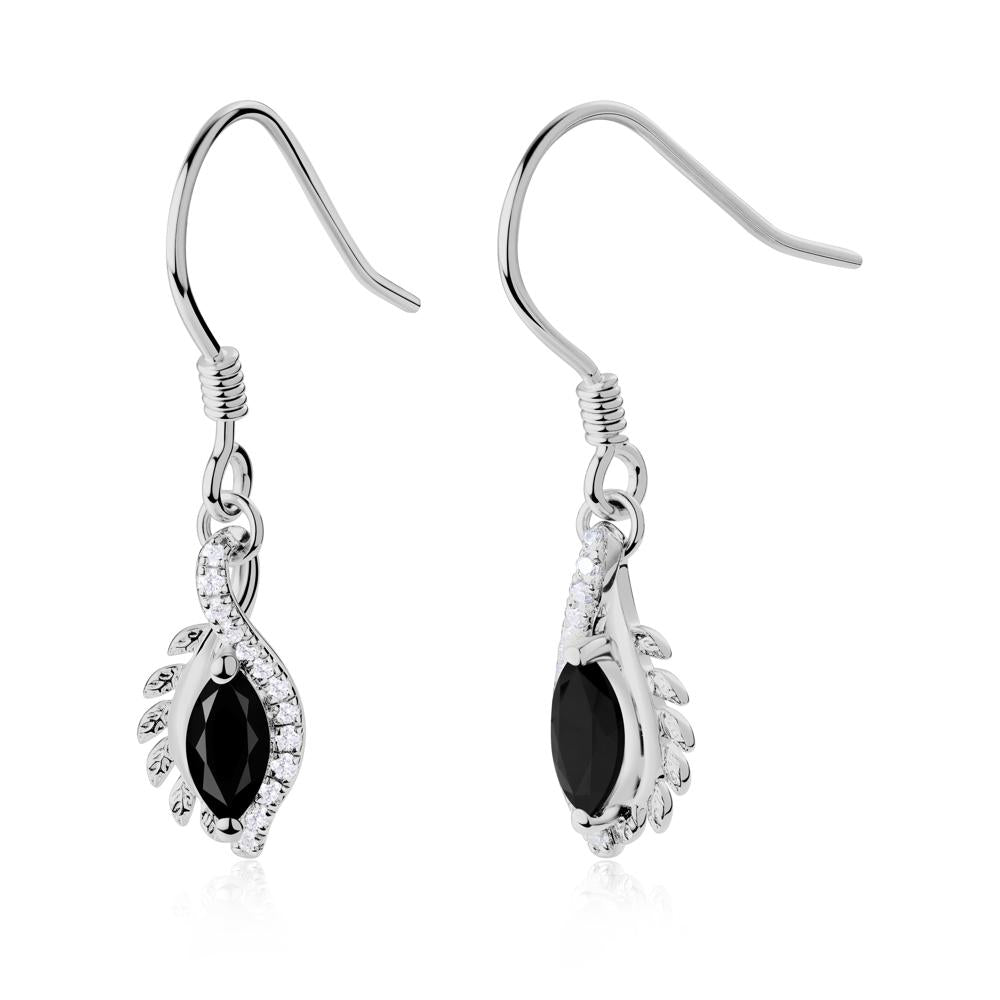Marquise Black Spinel Fish Hook Earrings - LUO Jewelry #metal_platinum
