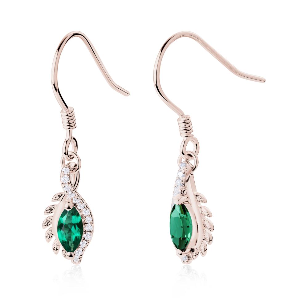 Emerald Leaf Vine Fish Hook Earrings - LUO Jewelry #metal_14k rose gold