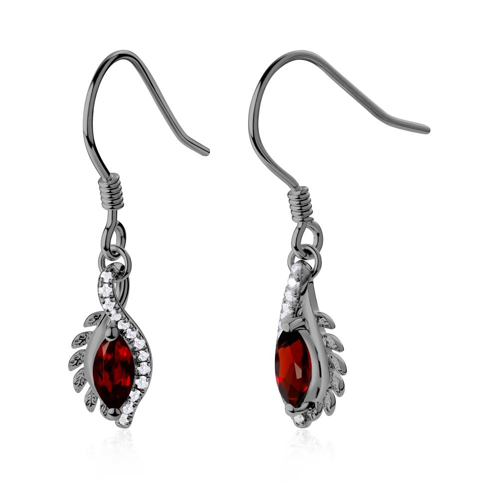 Marquise Garnet Fish Hook Earrings - LUO Jewelry #metal_black finish sterling silver