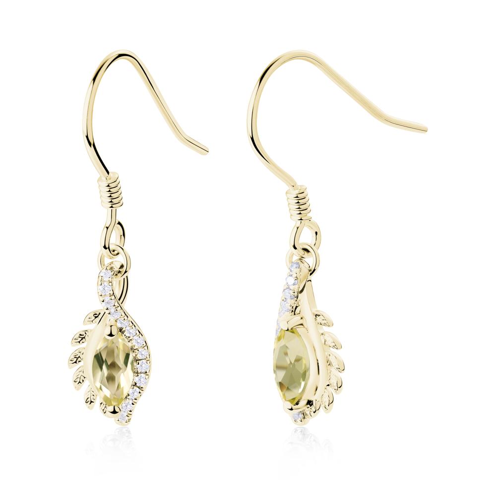 Lemon Quartz Leaf Vine Fish Hook Earrings - LUO Jewelry #metal_18k yellow gold
