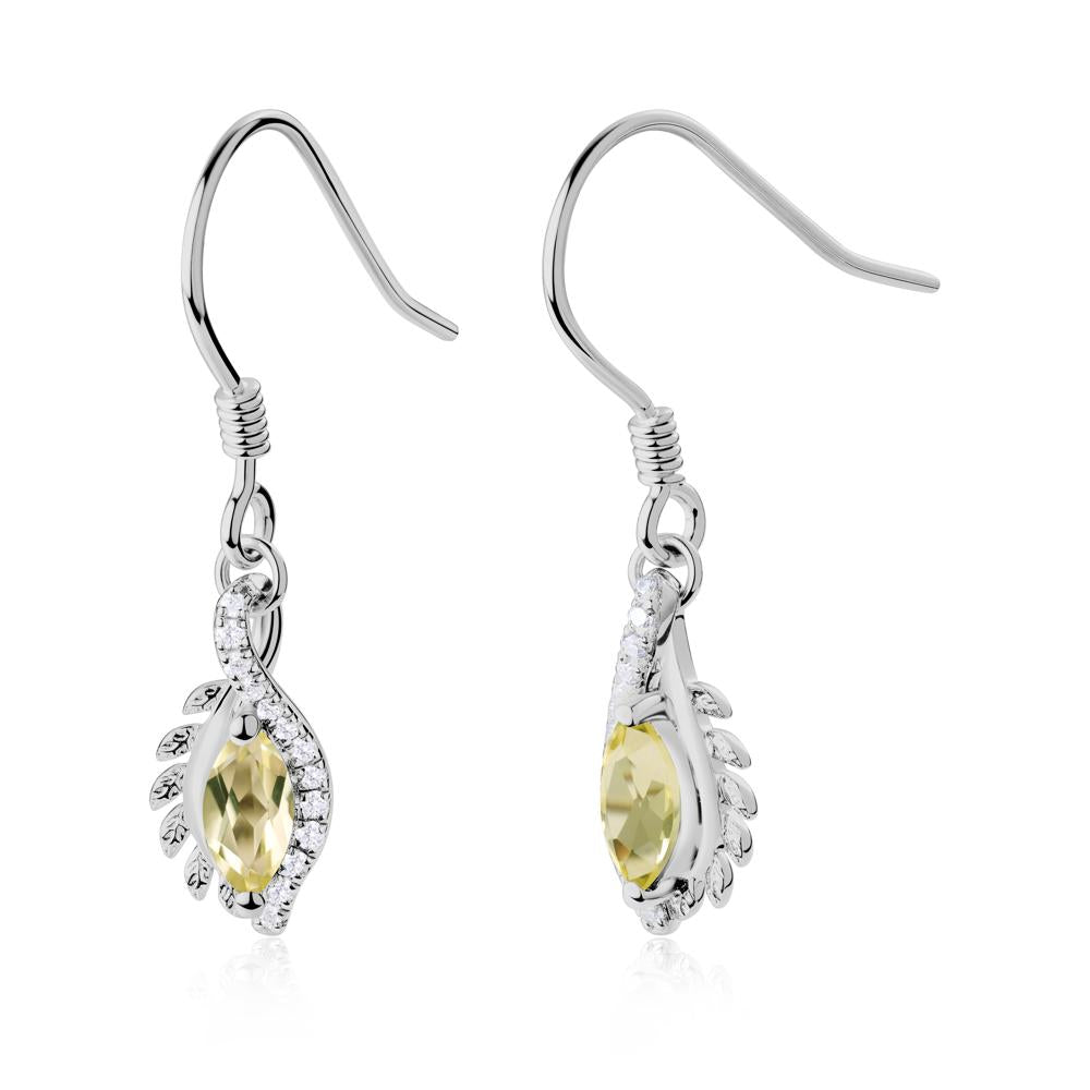 Lemon Quartz Leaf Vine Fish Hook Earrings - LUO Jewelry #metal_platinum
