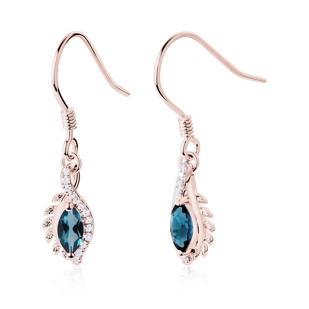 Marquise London Blue Topaz Fish Hook Earrings - LUO Jewelry #metal_18k rose gold