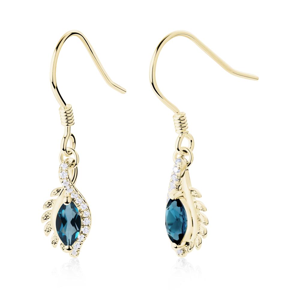 Marquise London Blue Topaz Fish Hook Earrings - LUO Jewelry #metal_18k yellow gold