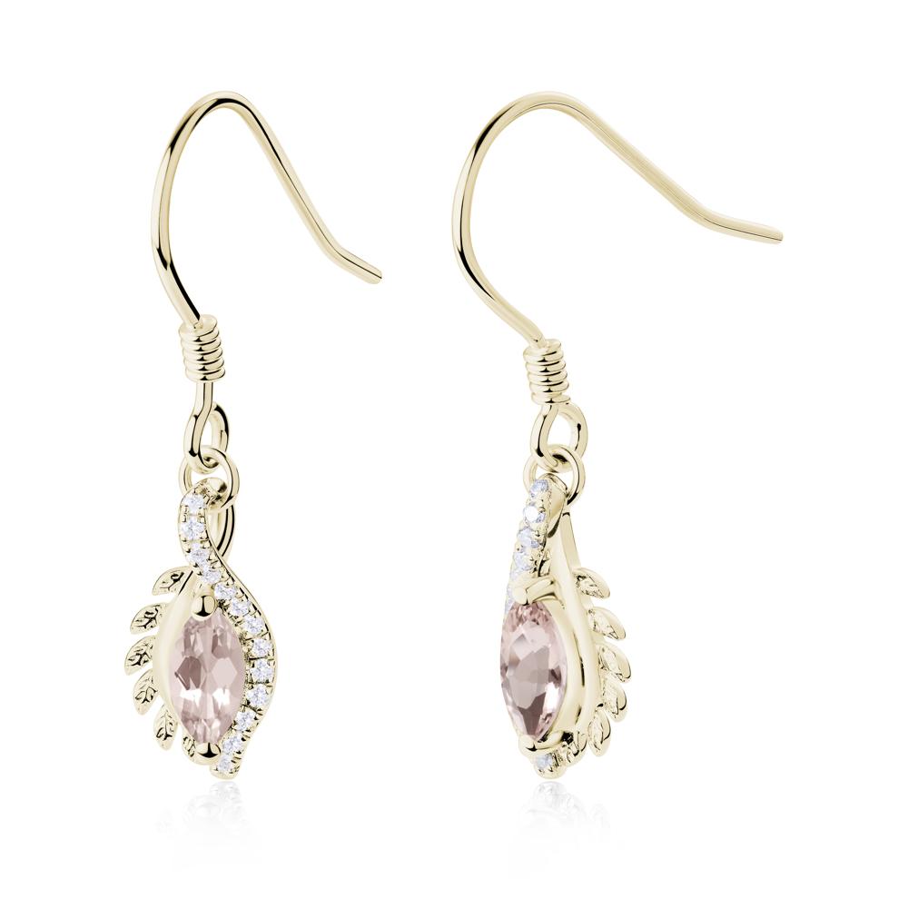 Morganite Leaf Vine Fish Hook Earrings - LUO Jewelry #metal_14k yellow gold