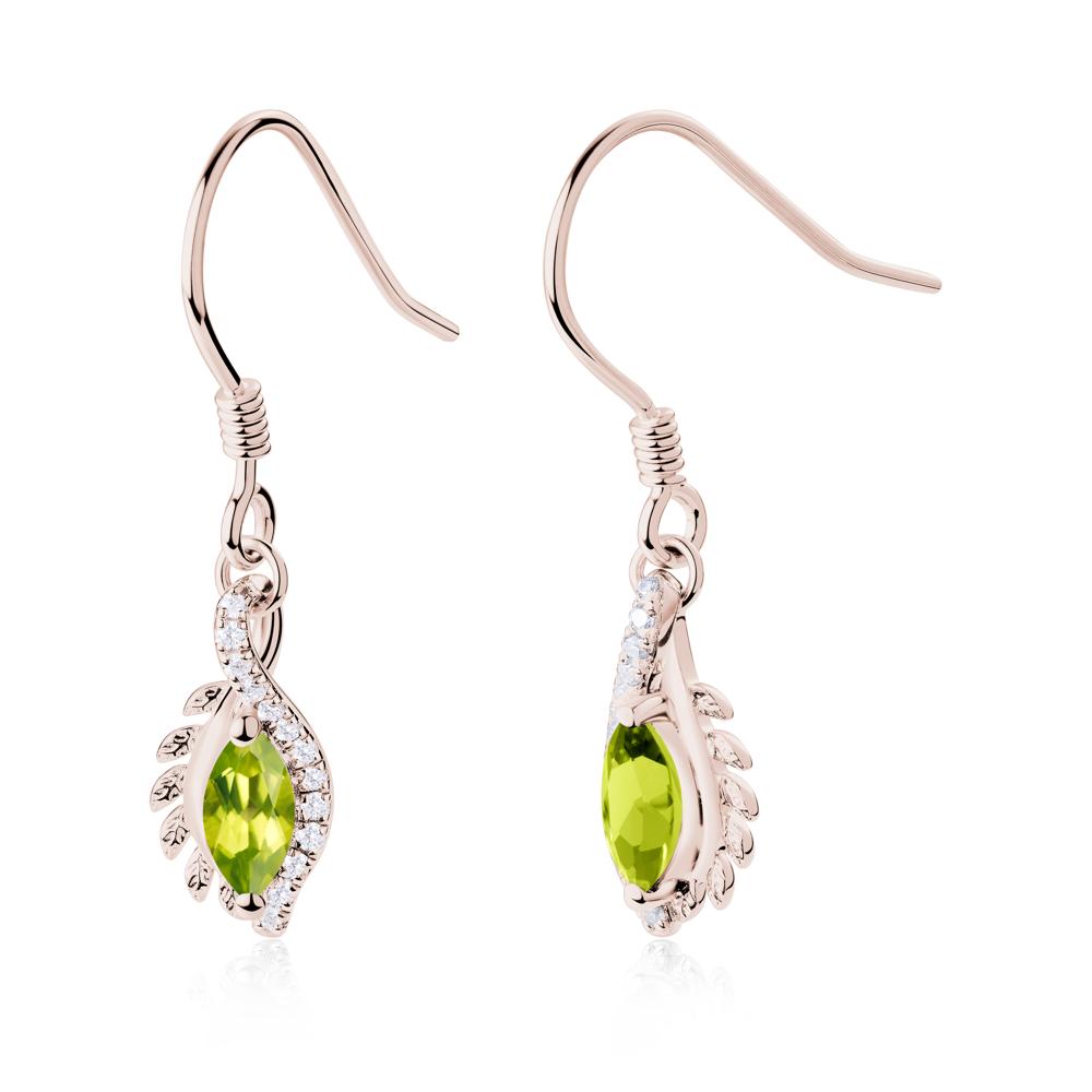 Peridot Leaf Vine Fish Hook Earrings - LUO Jewelry #metal_14k rose gold