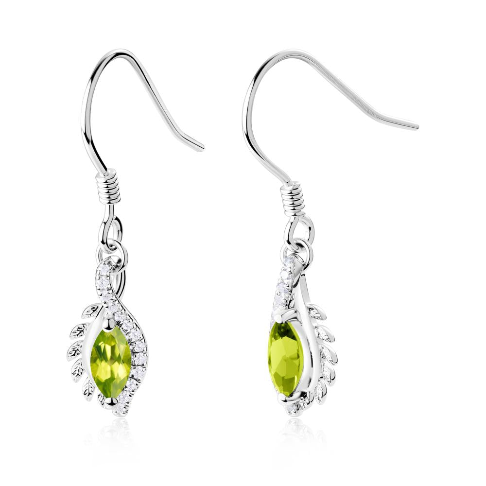 Peridot Leaf Vine Fish Hook Earrings - LUO Jewelry #metal_14k white gold