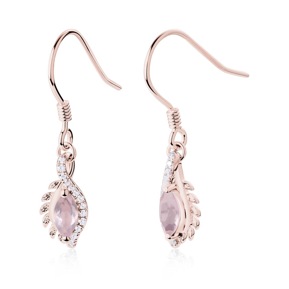 Rose Quartz Leaf Vine Fish Hook Earrings - LUO Jewelry #metal_18k rose gold