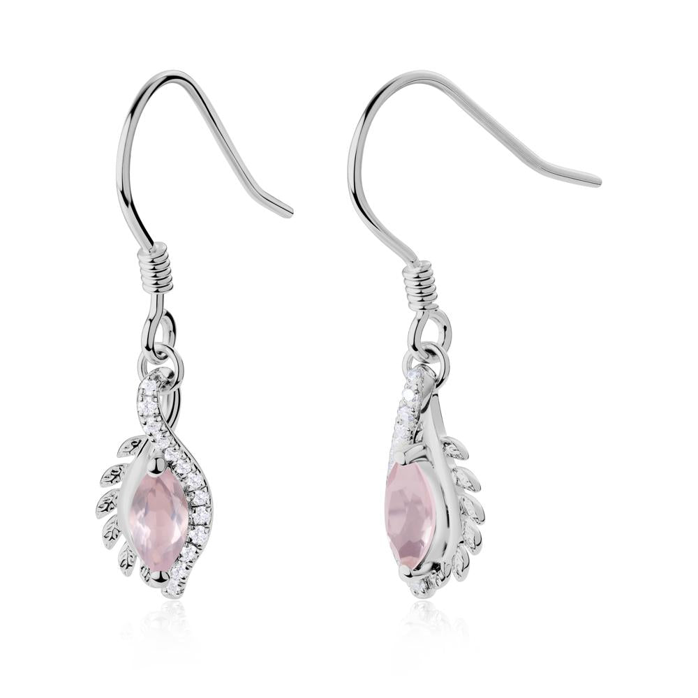 Rose Quartz Leaf Vine Fish Hook Earrings - LUO Jewelry #metal_platinum