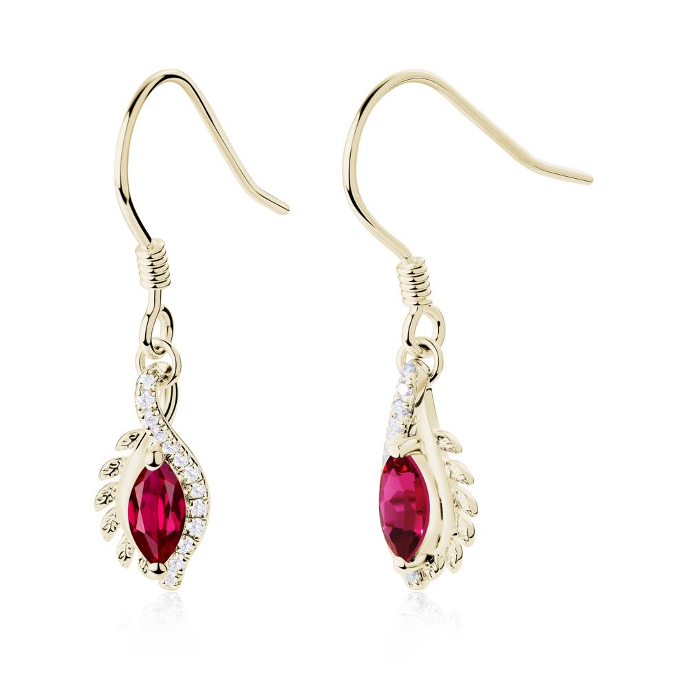 Ruby Leaf Vine Fish Hook Earrings - LUO Jewelry #metal_14k yellow gold
