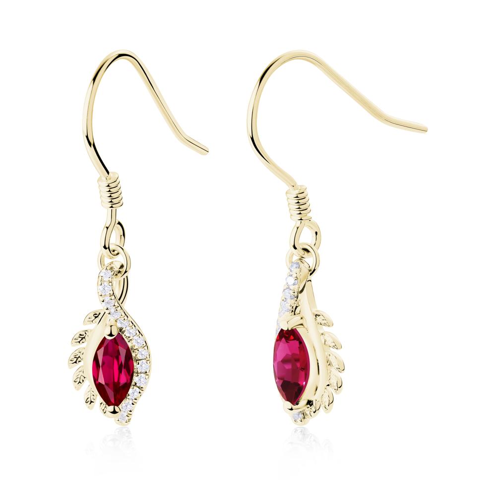 Ruby Leaf Vine Fish Hook Earrings - LUO Jewelry #metal_18k yellow gold