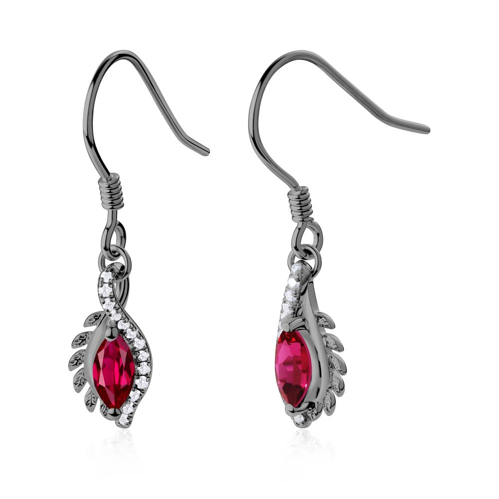 Ruby Leaf Vine Fish Hook Earrings - LUO Jewelry #metal_black finish sterling silver