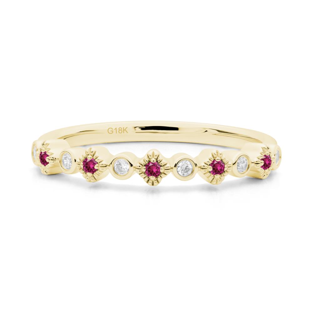 Lucky Clover Cubic Zirconia and Ruby Stackable Ring - LUO Jewelry #metal_18k yellow gold