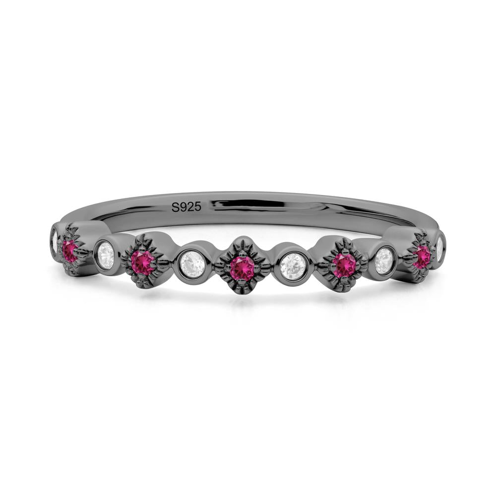 Lucky Clover Cubic Zirconia and Ruby Stackable Ring - LUO Jewelry #metal_black finish sterling silver