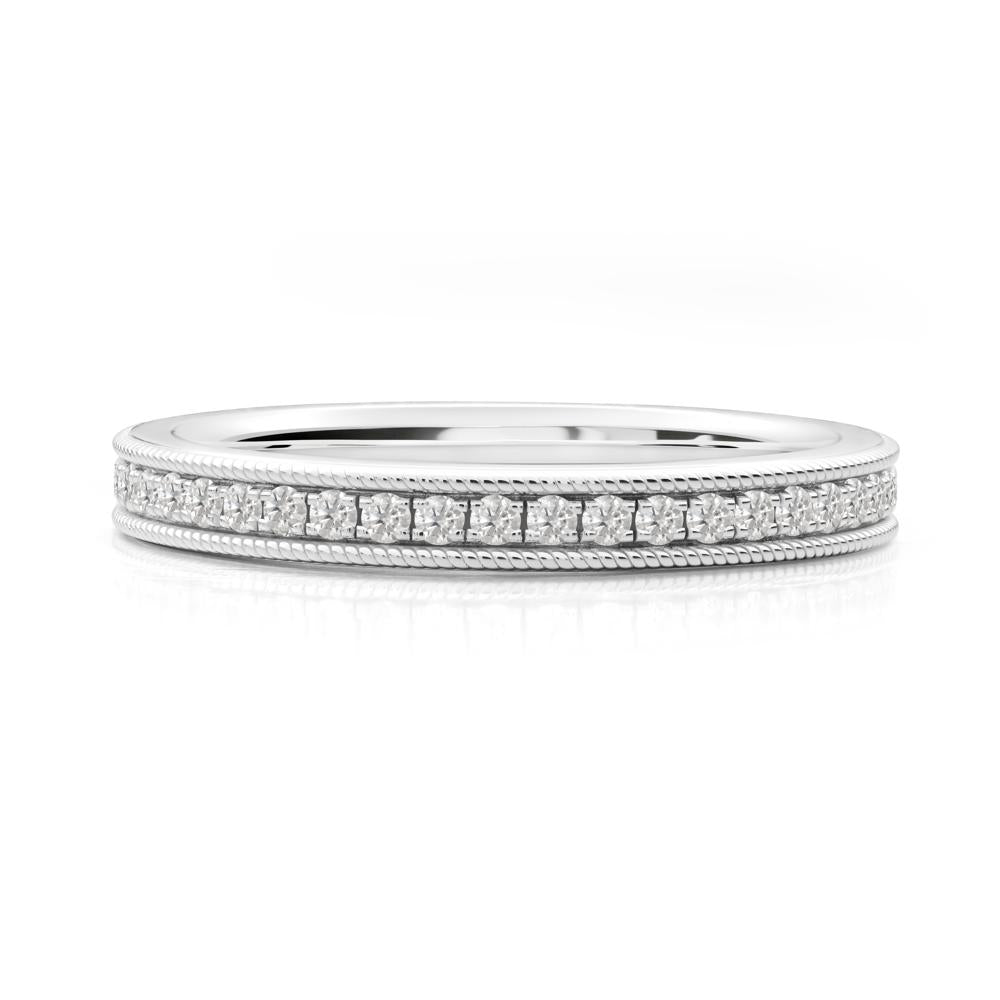 Milgrain Cubic Zirconia Wedding Band - LUO Jewelry #metal_14k white gold
