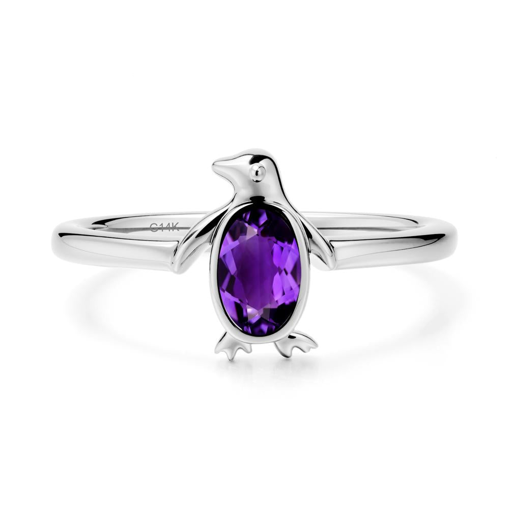 Penguin Inspired Bezel Setting Amethyst Ring - LUO Jewelry #metal_14k white gold