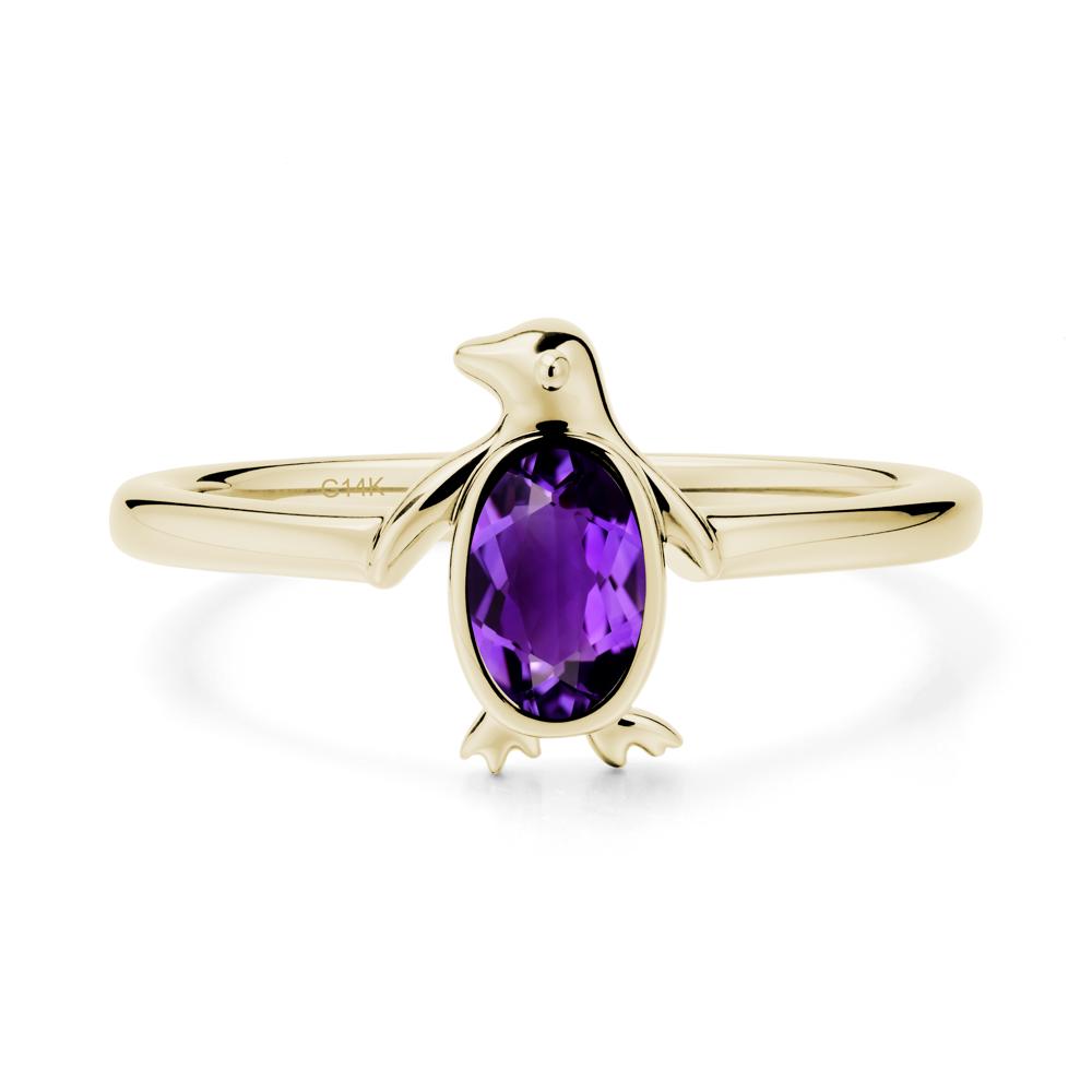 Penguin Inspired Bezel Setting Amethyst Ring - LUO Jewelry #metal_14k yellow gold