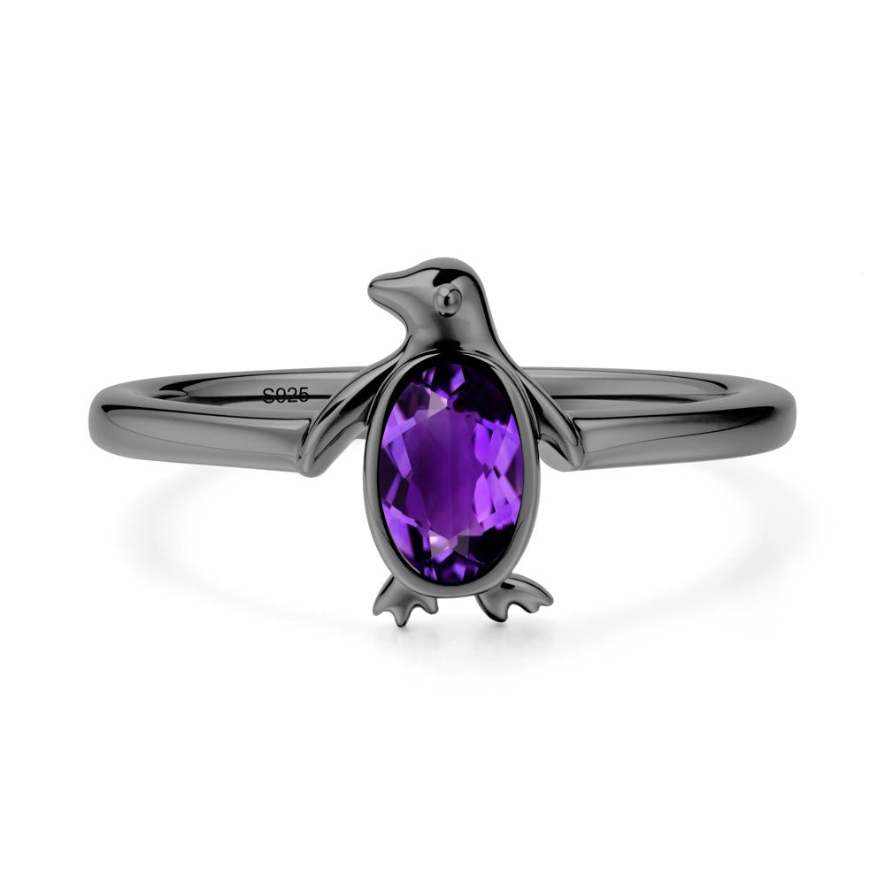 Penguin Inspired Bezel Setting Amethyst Ring - LUO Jewelry #metal_black finish sterling silver