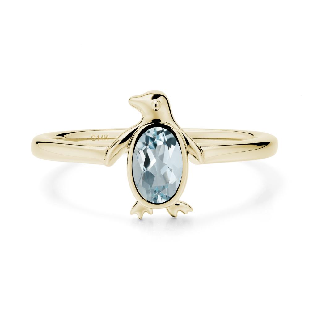 Simple Bezel Setting Oval Aquamarine Ring - LUO Jewelry #metal_14k yellow gold