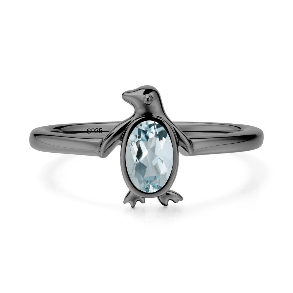 Simple Bezel Setting Oval Aquamarine Ring - LUO Jewelry #metal_black finish sterling silver